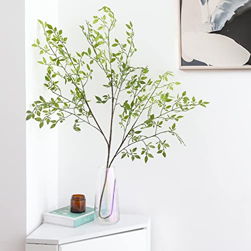 CEWOR Artificial Plants 2PCS 43.3 Inch Green Nandina Tall Plants for Wedding Shop Garden Office Home Décor Greenery Stems Fake Branches for Vase Indoor