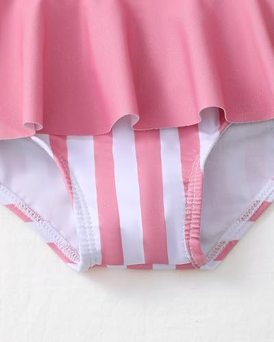 5T Swimsuit Girls Toddler Girl Swimsuit Girl Pink Bathing Suit Ruffle Adjustable Straps Swimwear Vertical Stripe One Piece Swimsuit Girls Swim Suit