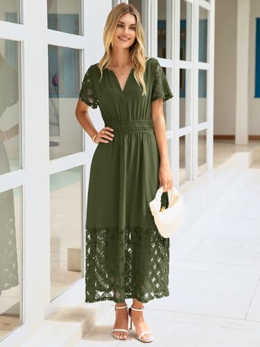 Image of Simplee Womens Summer Boho Maxi Dress V Neck Empire Waist Long Flowy Wedding Guest Dresses with Pockets