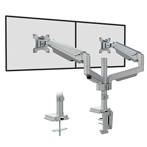 WALI GSDM002S Premium Dual LCD Monitor Desk Mount Fully Adjustable Gas Spring Stand for Display up to 32 Inch, 19.8lbs Weight Capacity, Dual Arm, Gray