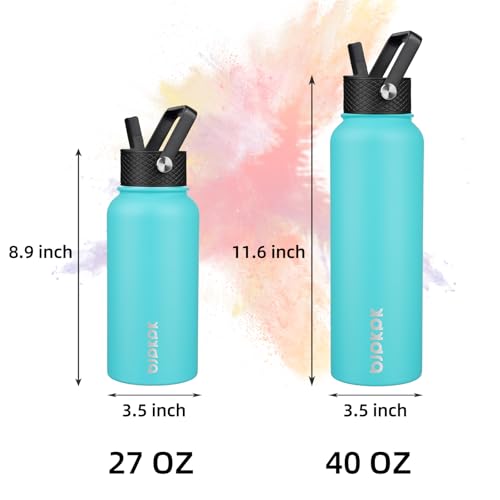 Image of BJPKPK Insulated Water Bottles with Straw Lid, 40oz Stainless Steel Water Bottles with 3 Lids, BPA Free Leakproof Thermo, Tumblers, Cups for Sports, Gym- Turquoise