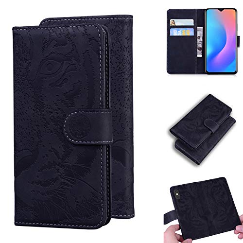LMFULM® Hülle für Blackview A60 Pro (6,1 Zoll) PU Leder Magnet Brieftasche Lederhülle Tiger Drucken Flip Cover Ledertasche Stent-Funktion Schwarz