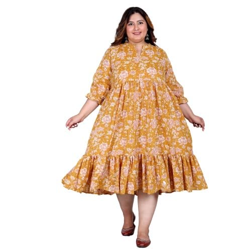swasti Women Pure Cotton Plus Size Floarl Printed Gown Yellow-picture-19