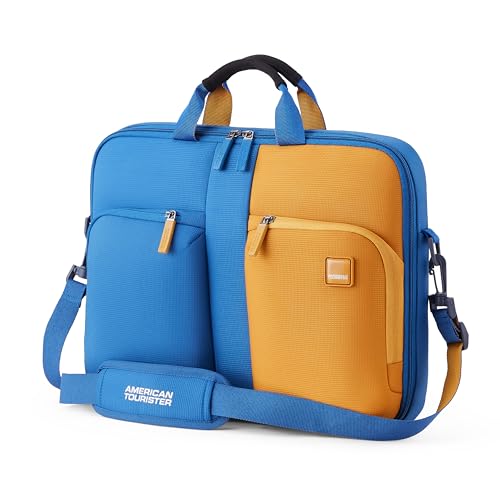 Image of American Tourister Vogue Biz Laptop Sling Bag for Office | 14 Inch Laptop Compartment | 2 Pockets | Adjustable & Detachable Shoulder Strap | Crossbody Messenger Bag | Sleek & Lightweight | Blue Ash