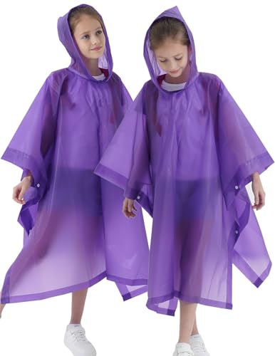 Image of Rain Poncho for Kids(2 Pack) Waterproof Reusable EVA Raincoat One Size Rain Jackets for Children,Boys and Girls