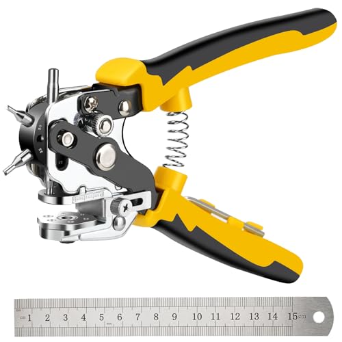 drado Alicates Sacabocado Agujero Profesional, Sacabocados Cuero con 6 Placas 2-4.5 mm, Perforadora Circular para Cinturones, zapatos, PVC duro, mermelada de papel, etc