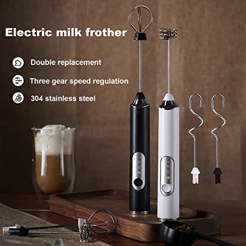 Moshou Electric Milk Frother Handheld, 3 Speeds Coffee Whisk Foam Maker With Usb C Rechargeable, Whisk Drink Mixer For Lattes Frappe Matcha Hot Chocolate, Egg With 3 Mixer Heads (Black) #TOP1