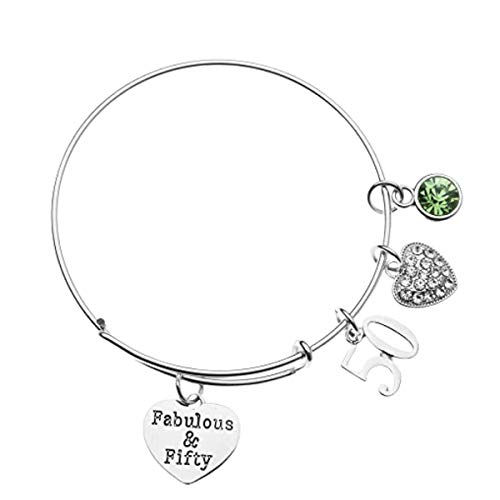 Infinity Collection 50th Birthday Gifts for Women, 50th Birthday Expandable Charm Bracelet with August Birthstone Charm, Adjustable Bangle, Perfect 50th Birthday Gift Ideas (August)