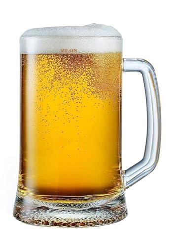 Boccali da birra in vetro di alta qualità italiana, con manico, in vetro trasparente, 400 ml (2, boccali da birra da 400 ml)
