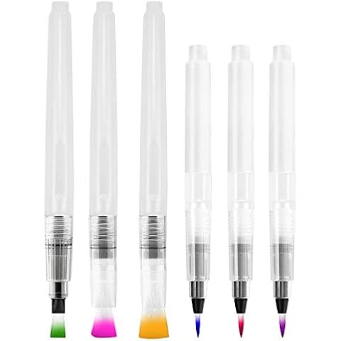Skyzone 6PCS Watercolour Brush Pens Set,Watercolour Paint Pens with Nylon Brush Tips Water Reservoir Pen with 6 Different Size Brush for Watercolour Painting,Colour Blending Cover