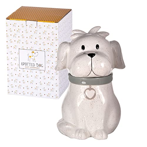 SPOTTED DOG GIFT COMPANY Gran Tarro de Cerámica, Bote para Galletas con Tapa (Blanco) y Forma de Perro Regalo para Amantes de los Animales y Dueños de Perros