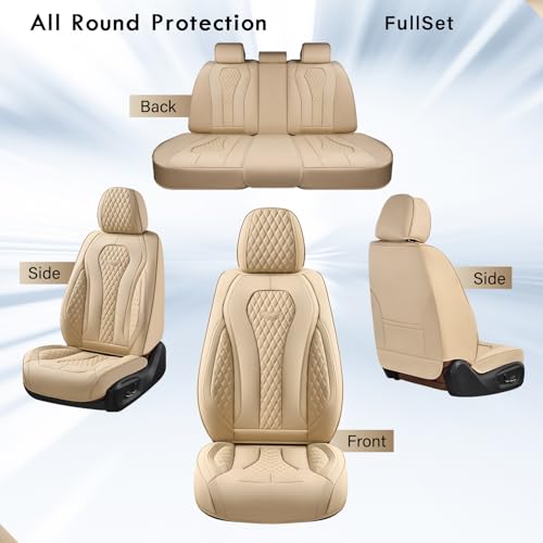 Image of Coverado Automotive Seat Covers, Car Seat Covers Full Set, Beige Car Seat Cover, Car Seat Cushion Waterproof, Front Seats Back Seat Covers, Car Seat Protector Universal Fit Most Cars