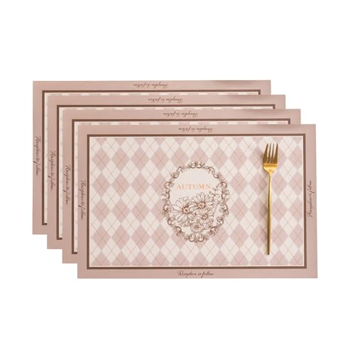 Image of YELONA Leather Dining Table Placemats Set of 4 - Waterproof, Heat Resistant, Anti-Slip, Easy to Clean Table Mats for Dining Table, Kitchen & Home Decor (Pastel Pink, 40 x 30 cm)