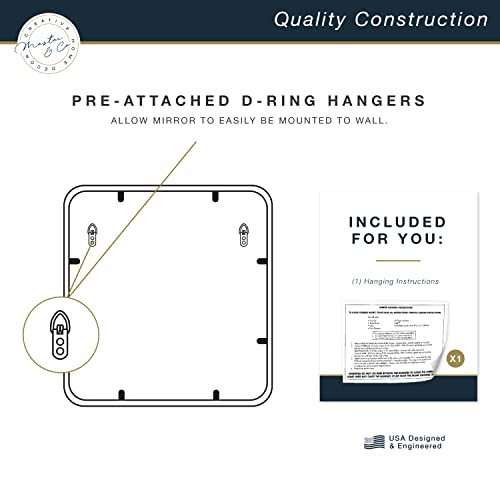Image of MCS Master & Co. Metal Square Mirror, 24x24, Brass, for Bathroom & Bedroom | Modern Metal Square Mirror With Rounded Corners, Minimalist Home Decor For Living Room, Bedroom, Or Bathroom, Brass