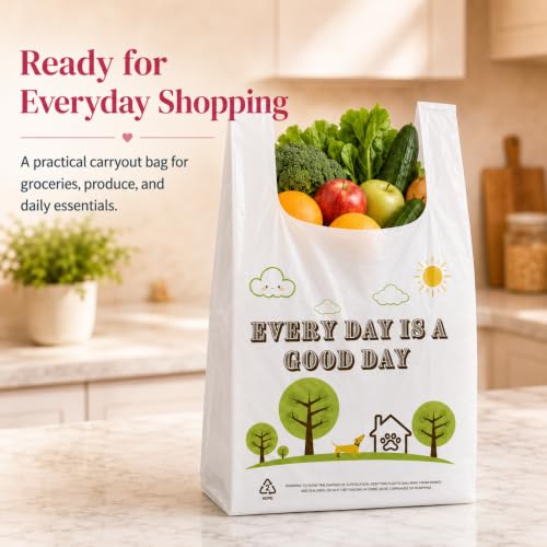 Image of YoYoRain White Thank you T shirt bag, Grocery shopping bag Reusable and Disposable Supermarket Bag 11''x6''x21'' 101PCS