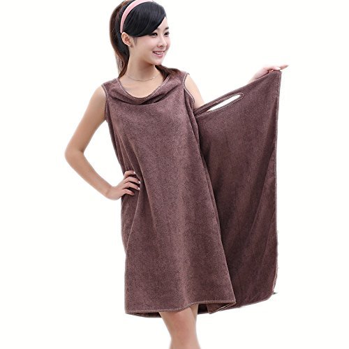 Women Cotton Robe Microfiber Bath Towel Wearable Bathrobe Beach Towel Dress | Women Lady Spa Shower Towel Body Wrap Bath Robe - (Brown)-image-41