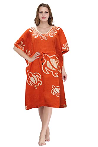 Image of MEVE 100% Cotton Comfy Kaftan for Loungewear in Orange Turtle Design