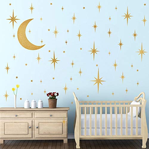 Easma Retro Starburst Wall Decals Stars Wall Stickers Atomic Star Vinyl Decal Star Walls Decals Celestial Decor Girls Room Wall Sticker Peel and Stick Moon Walls Decal