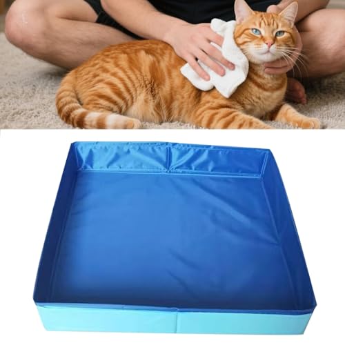 Dog Bath Tub, 50×50cm Mini Paddling Pool, PVC Foldable Pet Swimming Pool, Dog Paddling Pool, Anti-Slip Non-Inflatable Portable Pool for Small-Bodied Pet for Backyard Garden Patio Bathroom (Blue)