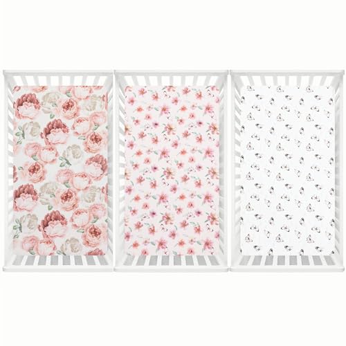 Image of david's kids 3 Pack Fitted Crib Sheets, Ultra Soft Breathable Comfortable Baby Sheet Set for Boys Girls Neutral, 28x52 Inch Fits Standard Crib and Toddler Mattresses, Floral