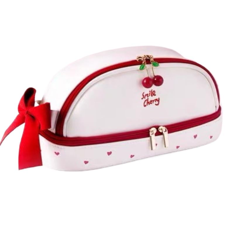 Estojo De Lápis PU Resistente Dupla Camada Grande Capacidade Ideal para Estudantes Escolar, Uso Diário e Viagem (Vermelho)