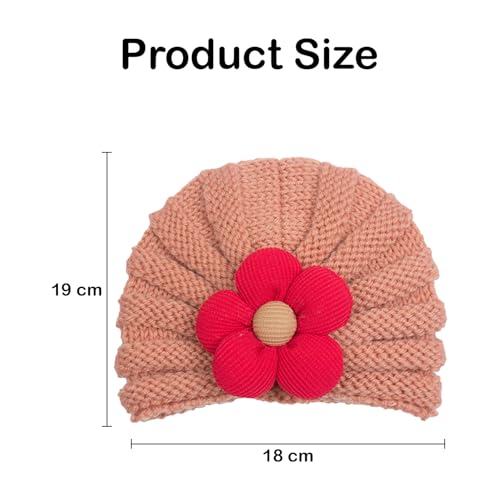 Image of SYGA Baby Cap Flower Wool Warm Knitted Streachable Hat Infant Toddler Baby Cap 0-3 Years