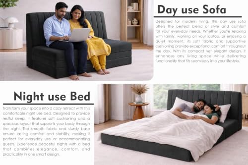 Image of Rosebell -3 Seater Upholstered Armless Sofa Cum Bed with Backrest | Velvet Fabric Finish | Modern Living Room & Bedroom -Black