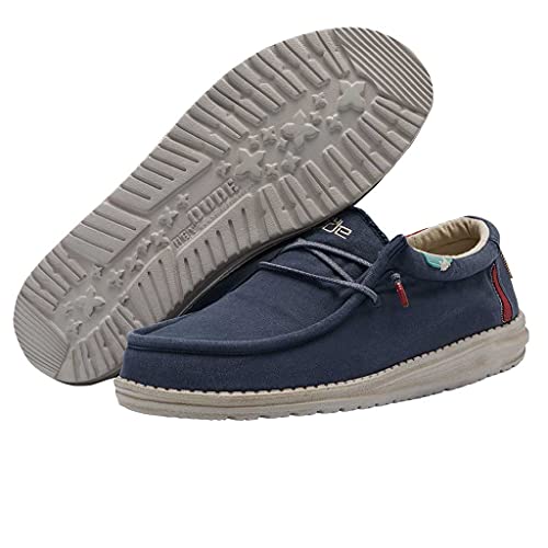 HEYDUDE Men's Wally Washed Blue Space Size 8 | Men’s Shoes | Men's Lace Up Loafers | Comfortable & Light-Weight