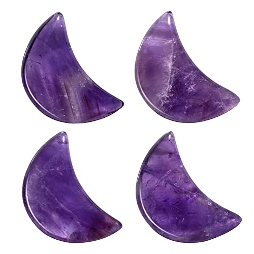 Nupuyai 4pcs Moon Shape Amethyst Crystal Palm Pocket Worry Stone Set