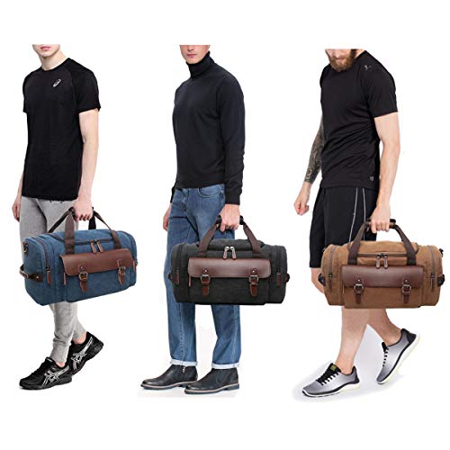 CrossLandy Canvas Gym Bag for Men Women Leather Overnight Bag Travel Carry on Duffel Sports Weekend Tote Bags