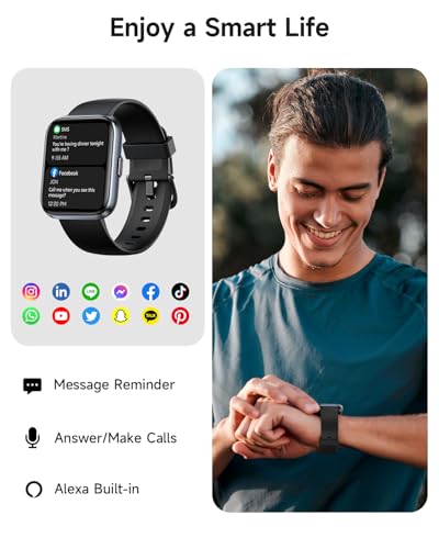 Image of Woneligo Smart Watch for Women, Answer /Make Calls, Alexa Built-in, 1.85 inch Touch Screen Fitness Tracker for Android & iPhone, Heart Rate /Sleep /SpO2 Monitor Smartwatch, Waterproof (Black)