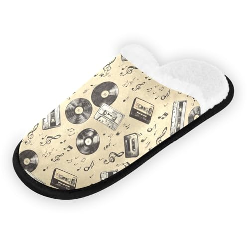 Women's Men's Fuzzy Slippers Cozy House Shoes Travel Warm Vintage Records Tapes Slippers2