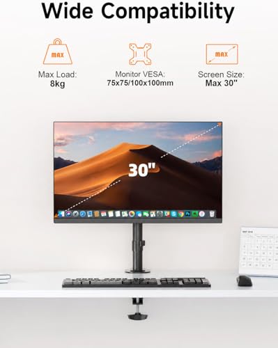 Image of STAR WORK Black Arm Monitor Mount for 13-32 inch Screen, Heavy Duty Alloy Steel Stand, Full Motion 360 Rotate, Tilt & Swivel, Height Adjustable with Cable Clips (Single Adjustable Black Monitor Arm)