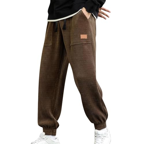 Vintage Corduroy Pants Men Casual Drawstring Waist Baggy Joggers Cozy Tapered Stretch Chinos Work Pants with Pockets