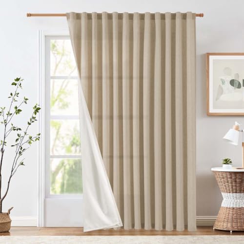 Image of jinchan Lined Linen Curtains Extra Wide Back Tab 100x84 Inch 1 Panel Taupe