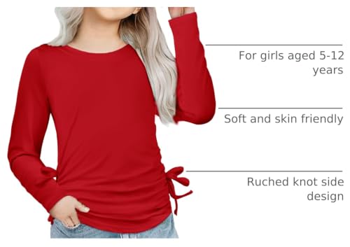Image of Arshiner Girls Long Sleeve Shirts Ruched Knot Side Tunic Blouse Tee Tops