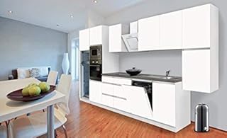 respekta Premium bezuchwytowy aneks kuchenny kuchnia 395 cm biały matowy w zestawie z systemem Softclose/lodówko-zamrażarką 144 cm i płytą ceramiczną