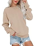 PGANDS Women's Crew Neck Sweatshirts Long Sleeve Cute Loose Casual Pullover Tops A- Khaki