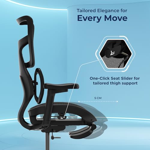 Image of The Sleep Company Elite Premium Ergonomic Chair| Dual Dynamic Lumbar Suspension| Advanced Adaptive Comfort| Extendable Footrest| 4D Armrests| Work from Home and Office | Free Installation | Black