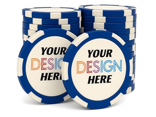 Custom Double-Sided UV Printed Poker Chips with Logo or Photo for Parties Weddings Trade Shows Promotions 5-100 Pack (Dark Blue)
