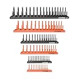 OEMTOOLS 22418 6 Piece Socket Organizer Tray Set, Orange and Black, Socket Rails, Holds 80 SAE & 90 Metric Sockets, Deep and Shallow, 1/4', 3/8', 1/2' Drive