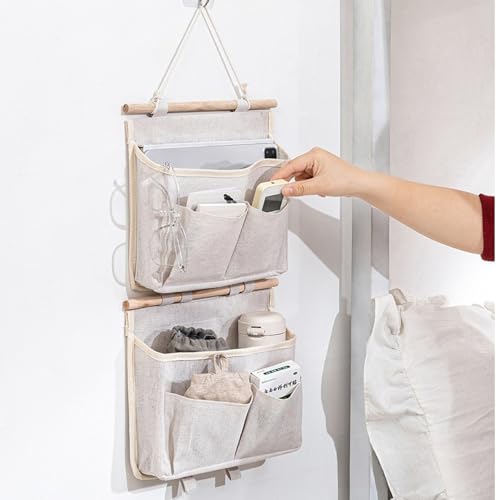 Dulynva 3 Stück Hängeorganizer, Wandorganizer,Hohe Kapazität Hängeaufbewahrung Tür Organizer, Leinen Aufbewahrung Hängend für Zuhause, Büro, Beige