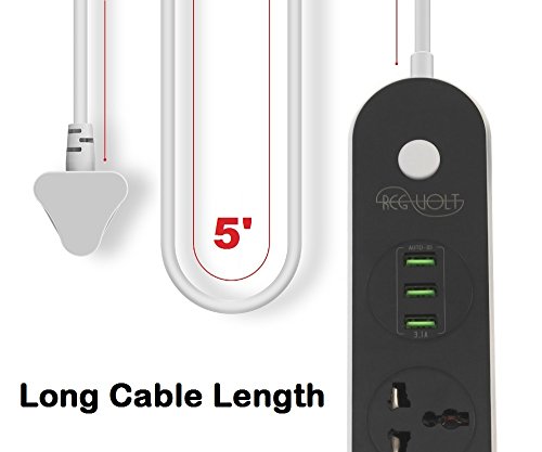 Regvolt Universal 3-Outlet Power Strip For 110V-250V Worldwide World Wide Travel With Surge 13 Amps (Usa Cord - 3 Outlet & 3 Usb) #TOP6