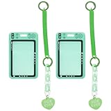 Angoily 2 Stück pack Vertikaler Acryl Kartenhalter mit Schlüsselanhänger Grüner Transparenter Ausweishalter für Studentenkarten Busfahrkarten Schutzhülle mit Sicherem Stecksystem
