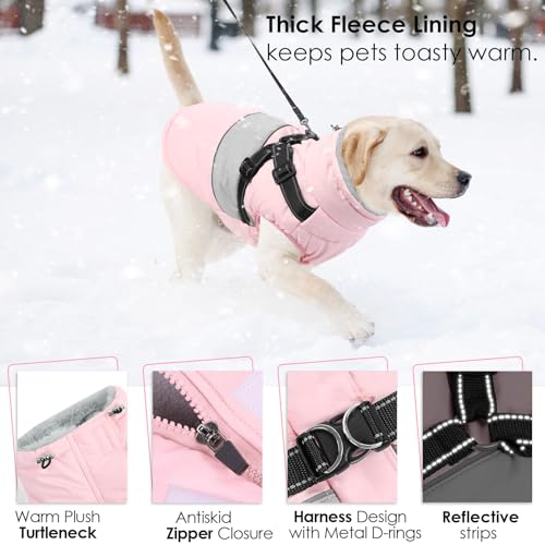 Image of AOFITEE Small Dog Coat, Dog Winter Coat with Harness Built in, Warm Dogs Jacket with Zipper & Polar Fleece Collar, Waterproof Pet Snow Jacket Snowsuit for Schnauzer, Chihuahua Yorkshire, S