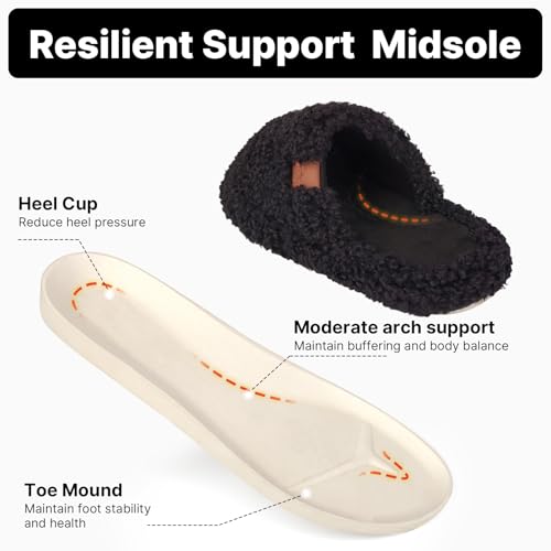Image of Womens Fuzzy Slippers Wide Width Ladies Arch Support Memory Foam Slippers Warm Comfy faux fur Slip On Indoor House Shoes