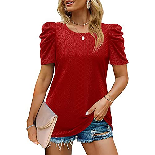 XIEERDUO Damen T-Shirt Mit Puffärmeln – Oversized, Rundhals, Aus Weichem Stretchstoff Für Frühling & Sommer