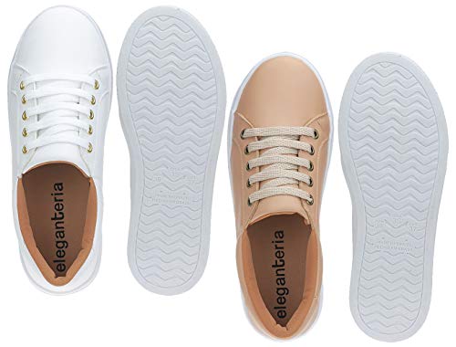 Kit 2 Pares Tênis Feminino Casual Sapatênis Eleganteria Tamanho:36;Cor:Branco e Nude
