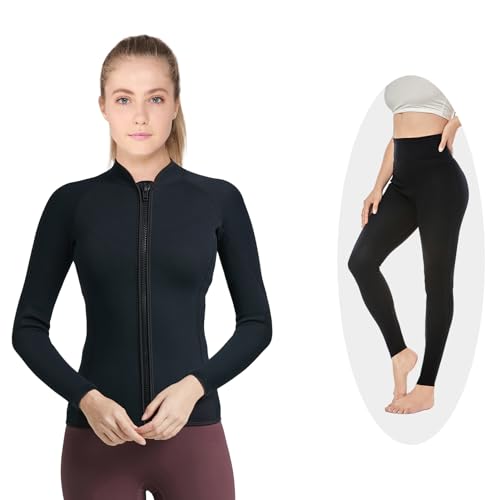 Chaqueta para mujer de traje húmedo de 2mm y pantalones de 3mm, traje de manga larga de neopreno para nadar, surfear, bucear y snorkel, talla XXL miniatura 1
