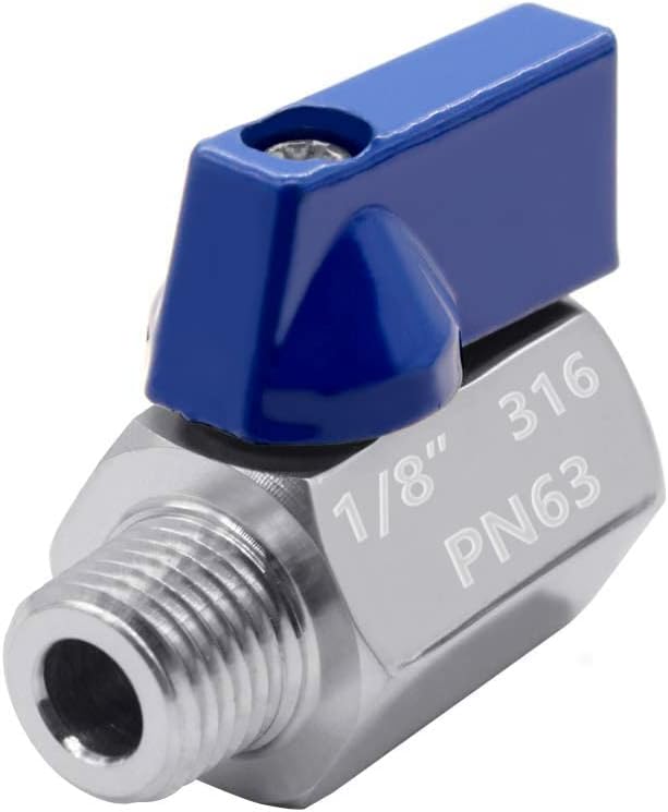 Beduan 1/8" Mini Ball Valve, 316 Stainless Steel Female x Male NPT Thread Shut-Off Valve(Pack of 1)